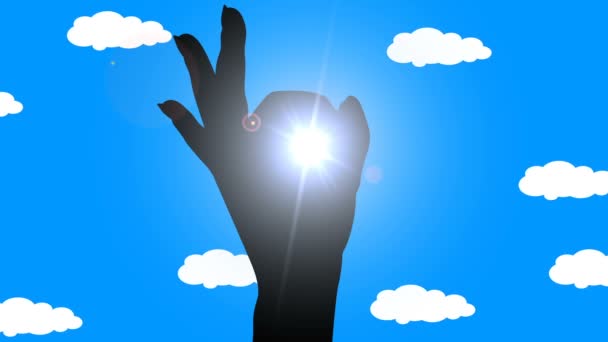 Ανθρώπινο Χέρι Εκμετάλλευση Ήλιο Κανάλι Άλφα Fps — Αρχείο Βίντεο