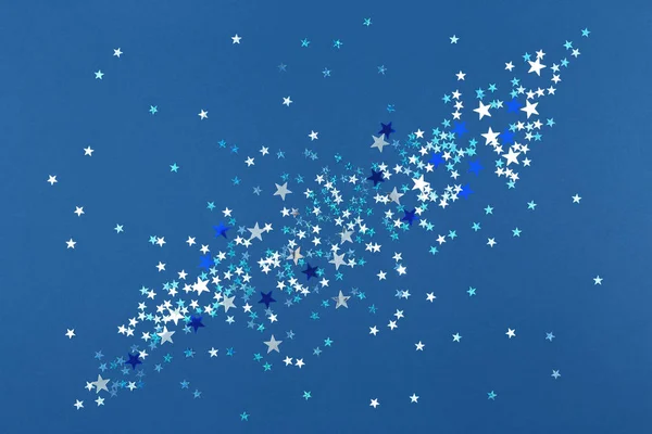 Azul holográfico estrela brilho confete fundo — Fotografia de Stock
