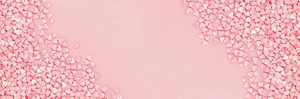Moda brilhante prata doce rosa corações fundo banner — Fotografia de Stock