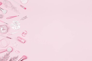 Tek boynuzlu at makyajı tek renkli pembe ve gümüş kenarlı fırçalar.