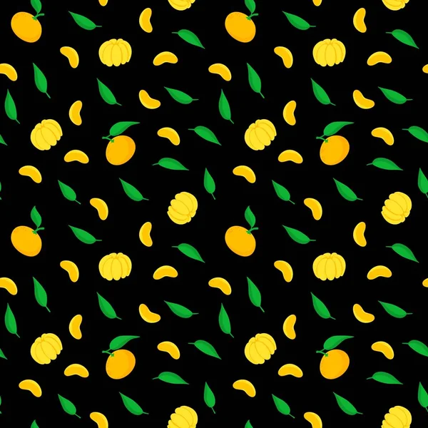 Mandarines Feuilles Motif Plat Vecteur Sans Couture Modèle Fruits Sur — Image vectorielle