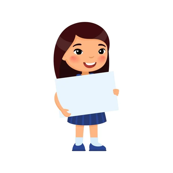 Μικρό Χαμογελαστό Κορίτσι Κρατώντας Άδειο Πανό Επίπεδη Διανυσματική Απεικόνιση Χαριτωμένο — Διανυσματικό Αρχείο
