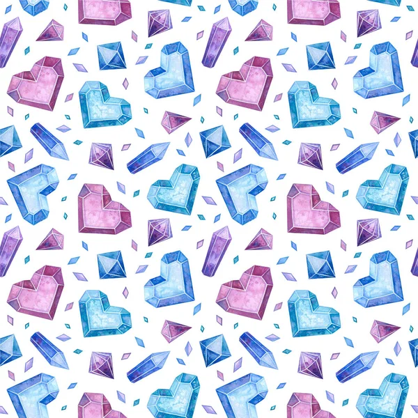 Buz Gibi Kalpler Kristaller Elle Çizilmiş Pürüzsüz Desen Parlak Kristal — Stok fotoğraf