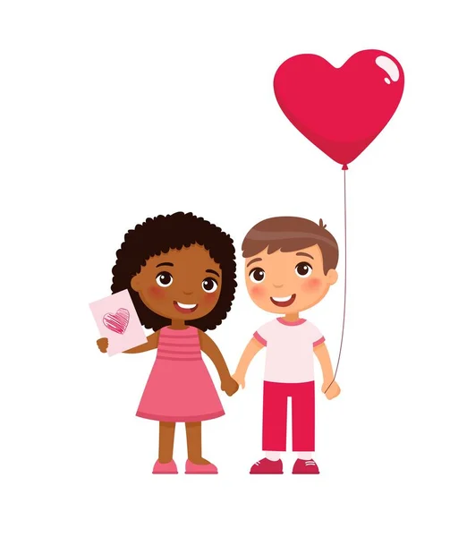 Pacar Kecil Dan Pacar Merayakan Hari Valentine Gambar Vektor Datar - Stok Vektor