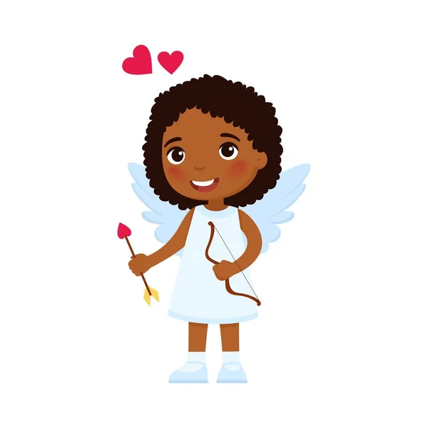 Pequena Ilustração Vetorial Plana Cupido Feminino Sorridente Dia Dos Namorados — Vetor de Stock