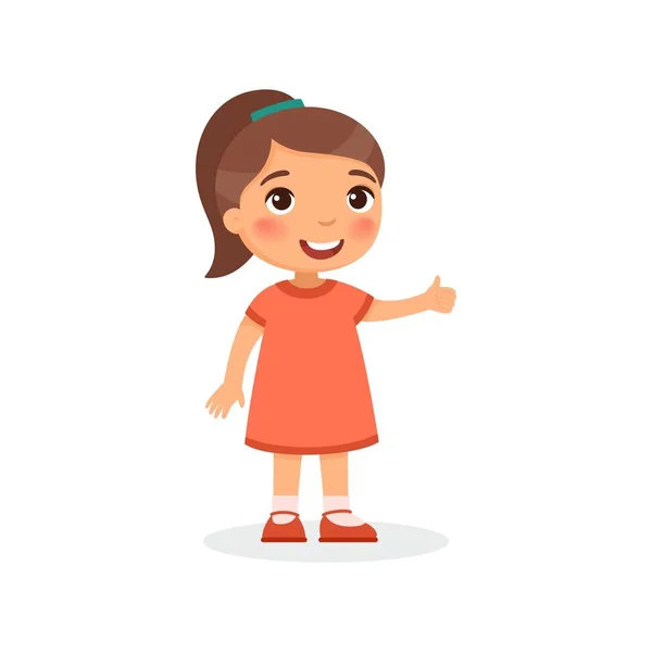 Cute Girl Showing Thumbs Gesture Color Flat Vector Illustration Happy — 스톡 벡터