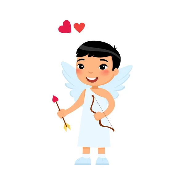 Little Smiling Male Cupid Flat Vector Illustration Valentines Day Celebration — 스톡 벡터