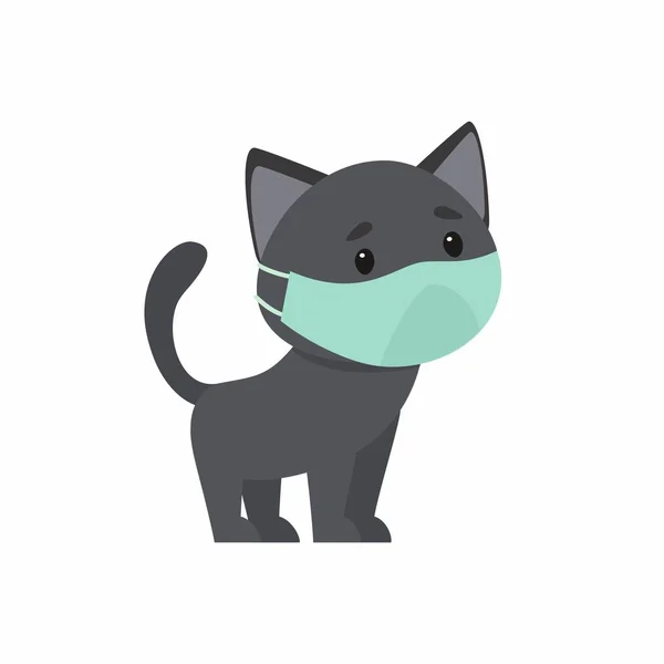 Gattino Nero Con Una Maschera Protettiva Sul Viso Concetto Protezione — Vettoriale Stock