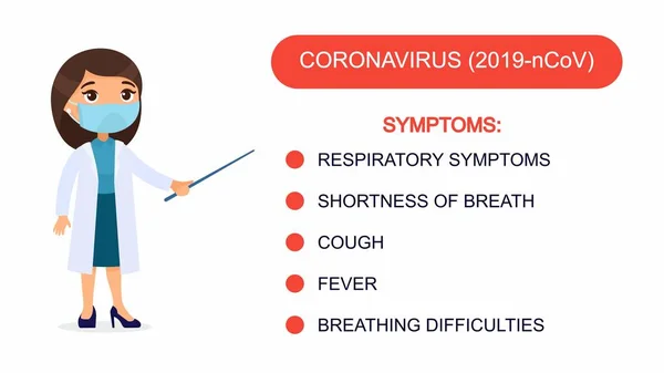 Dottoressa Mostra Una Lista Dei Sintomi Del Coronavirus Carattere Con — Vettoriale Stock