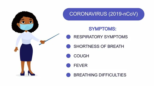 Doctora Muestra Una Lista Síntomas Del Coronavirus Carácter Con Una — Archivo Imágenes Vectoriales