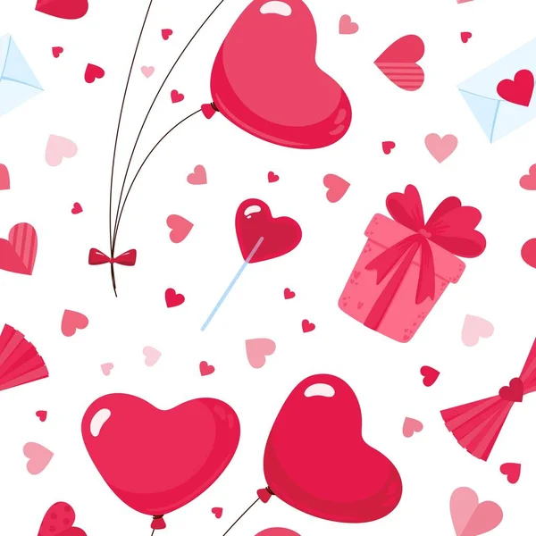 Φεβρουαρίου Διακοπές Ρομαντική Επίπεδη Διάνυσμα Απρόσκοπτη Μοτίβο Μπαλόνια Σχήμα Καρδιάς — Διανυσματικό Αρχείο