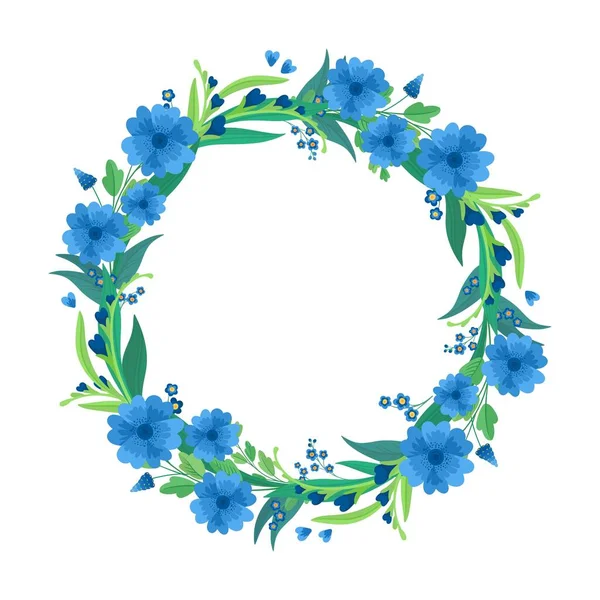 Majsblommor Och Tusensköna Blommor Tecknad Inredning Element Blå Blommor Tom — Stock vektor