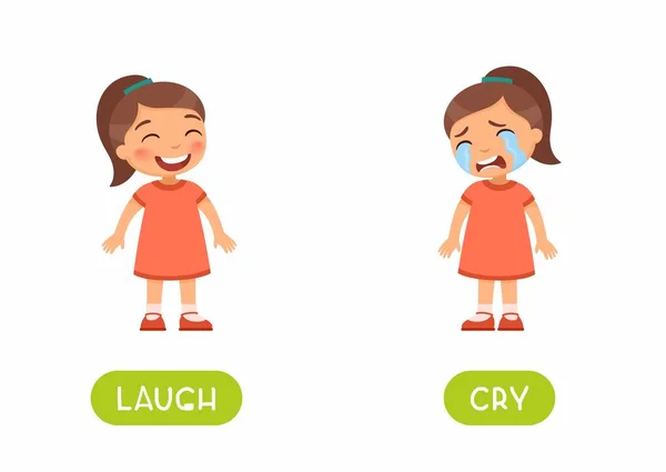 Weinen Und Lachen Antonyme Karteikartenvektorvorlage Wortkarte Zum Erlernen Der Englischen — Stockvektor