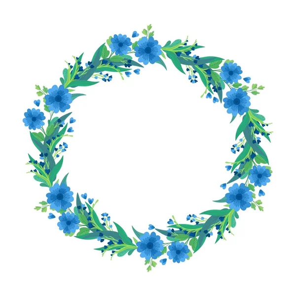 Floral Γύρο Κενό Πλαίσιο Επίπεδη Διανυσματικό Πρότυπο Μπλε Αγριολούλουδα Κενό — Διανυσματικό Αρχείο