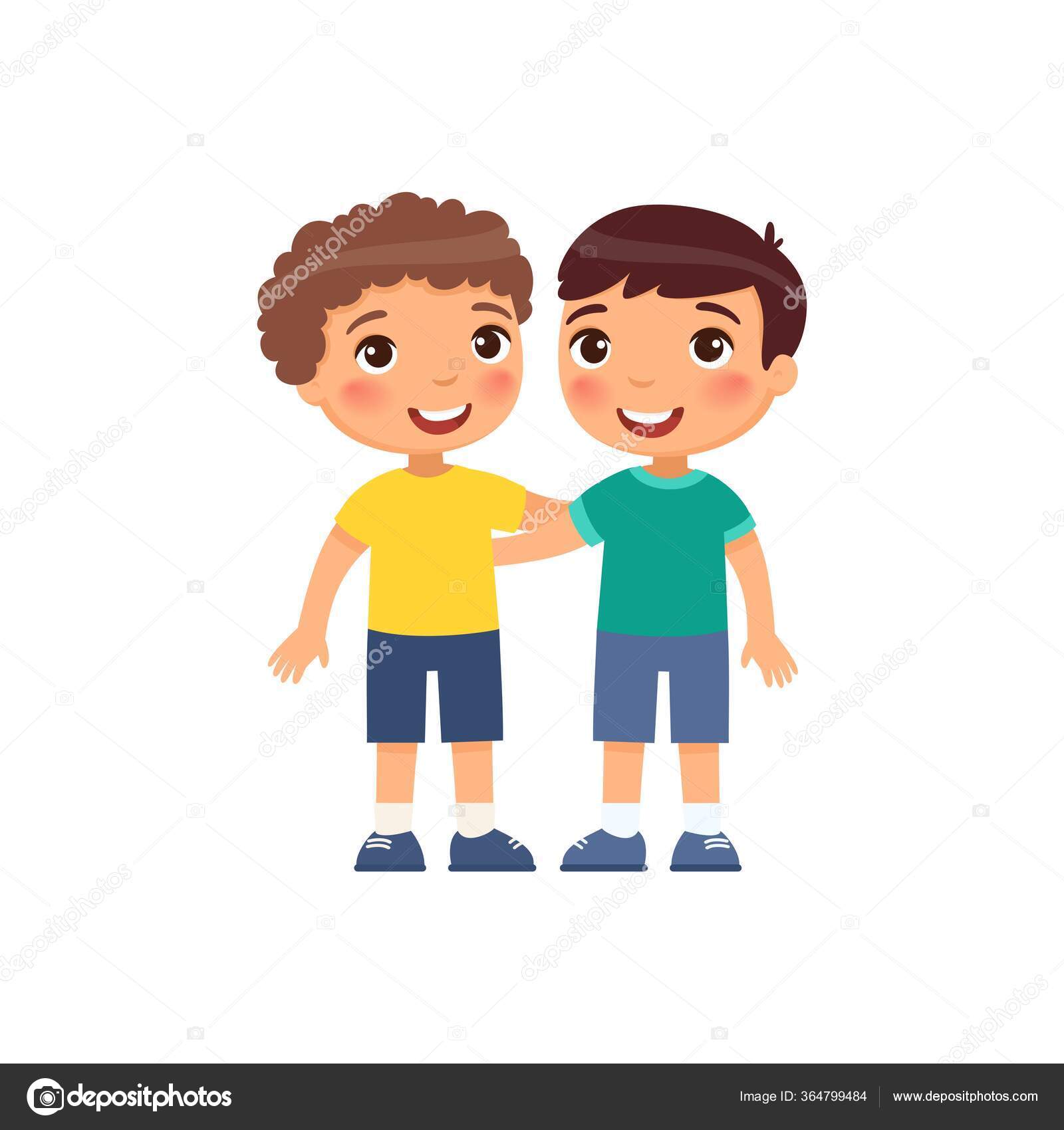Two Little Boys Hugging Cartoon Characters Smiling Kids Isolated White  Stock Vector Image by ©nizovatina #364799484