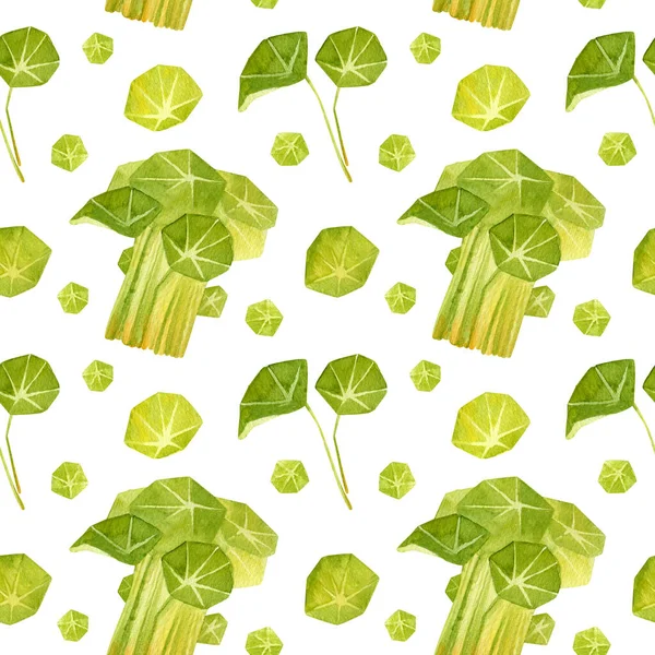 Spring garden leaves of nasturtium seamless pattern. Cartoon greens watercolor illustration. Wallpaper, wrapping paper design, textile, scrapbooking, digital paper.