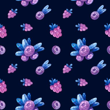 Yabanmersinli ahududu aromalı kusursuz desen. El yapımı böğürtlen. Duvar kağıdı, ambalaj kağıdı tasarımı, tekstil, hatıra defteri, dijital kağıt. Koyu arkaplanda suluboya çizimleri.