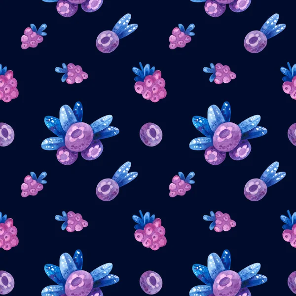 Seamless Pattern Blueberries Raspberries Hand Drawn Stylized Berries Wallpaper Wrapping — Stock Photo, Image