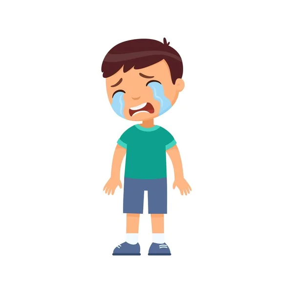 Gråter Ledsen Liten Pojke Platt Vektor Illustration Upprörd Barn Med — Stock vektor
