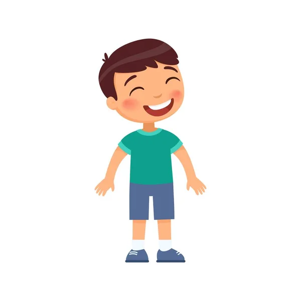 Skrattande Liten Pojke Platt Vektor Illustration Glada Barn Med Ett — Stock vektor