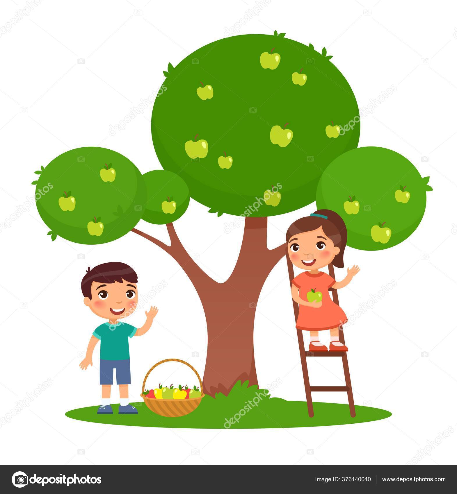 Image vectorielle Enfants Cueillant Des Pommes Couleur Plat Vecteur  Illustration Petit Garçon par ©ValinMalin - 376140040, image size:1571x1700