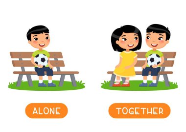 Friends and enemies antonyms flashcard vector template. Word card for english language learning with flat characters. Opposites concept. Asian girl and boy quarrel illustration with typography vector Friends and enemies antonyms flashcard vector template. Word card for english language learning with flat characters. Opposites concept. Asian girl and boy quarrel illustration with typography vector