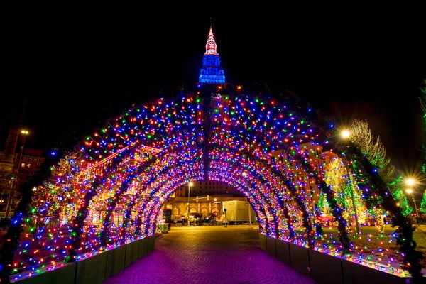 克利夫兰圣诞灯隧道 — 图库照片