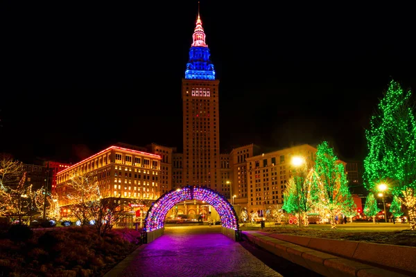Cleveland Terminal Tower kerst — Stockfoto