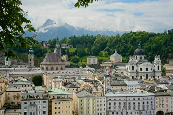 Del Altstadt Gamla Stan Salzburg Österrike Från Höjd Mittemot Bakom — Stockfoto