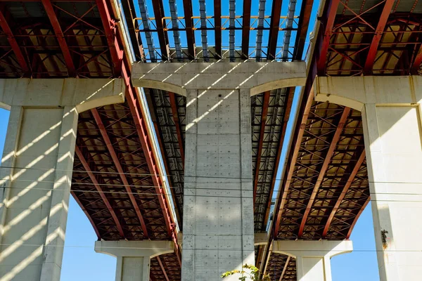 Строительство Нового Центра Мосту Interstate 480 Югу Кливленда Огайо Рамках — стоковое фото