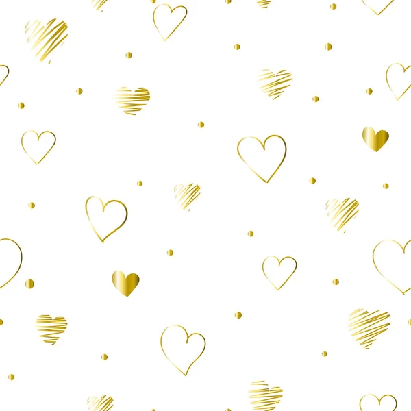 Patrón sin costuras Día de San Valentín con corazones de oro — Vector de stock