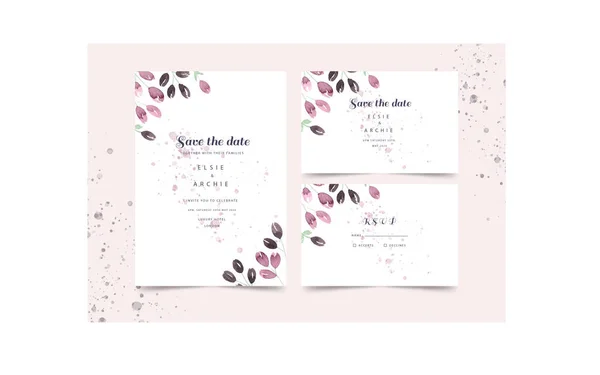 Convite Casamento Com Flores Aquarela Rosa — Vetor de Stock