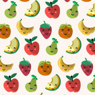 Kawaii meyve deseni. Vektör
