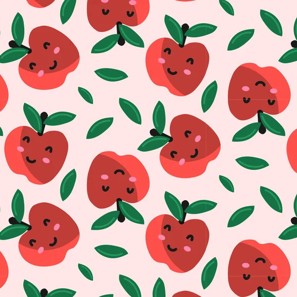 Kawaii Fruit Pattern Apple Vector — Stock Vector