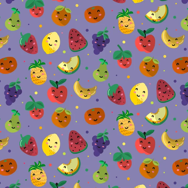 Kawaii Fruit Pattern Fruit Vector — Stock Vector