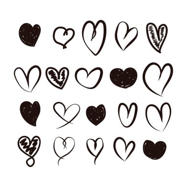 Resmedilmiş vektör kalp simgeleri koleksiyonu. Aşk