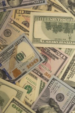 Amerikan para dolarları kaotik bir şekilde yalan söylüyor. Para arka plan.