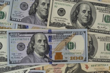 Amerikan parası ve diğer banknotlarla dolu bir özgeçmişi var. İş konsepti ve parasal fon.