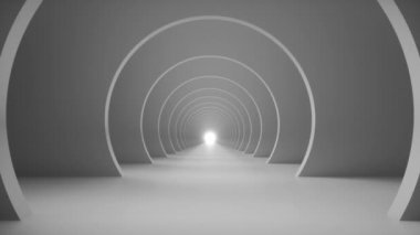 Kamera siyah-beyaz, minimal kemer kıvrımlı tünel döngüsüne giriyor.