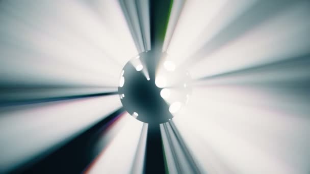 旋转的黑球运动图形中的动态多色光束3D渲染动画循环 — 图库视频影像