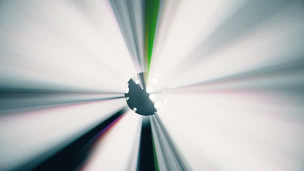 Камера Вращается Вокруг Черной Сферы Динамическими Разноцветными Световыми Лучами — стоковое видео