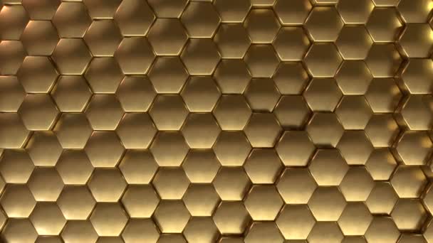 Evolving Hexagonal Reflective Golden Tiles Background Loop — Stock Video