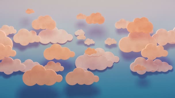 Pink Clouds Moving Horizontally Blue Sky Wall Flat Style Background — Stock Video