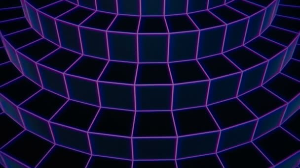 Retro Future Rotating Purple Wireframe Circular Stairs Vintage Videotape Footage — 비디오