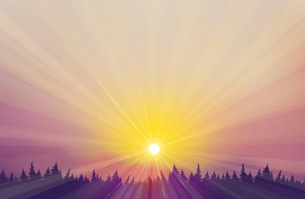 Hermoso paisaje con puesta de sol — Vector de stock