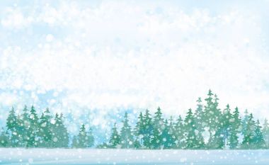   Orman arka plan ile kar sahne. 