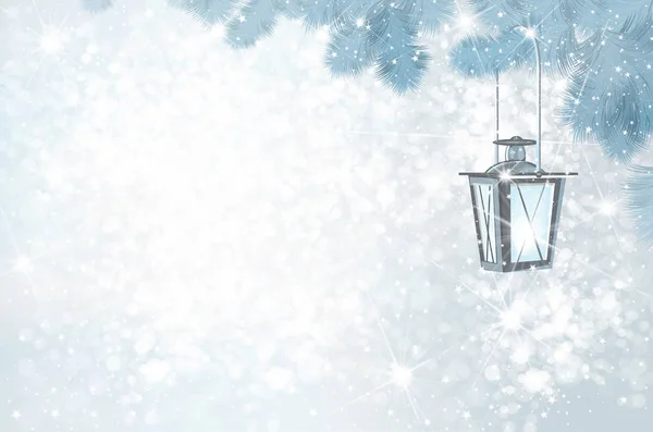 Christmas lantern on bokeh lights — Stock Vector