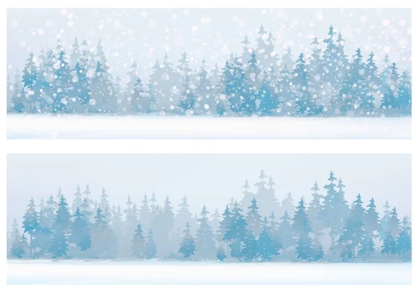 Winter snowflakes above forest — Stock Vector