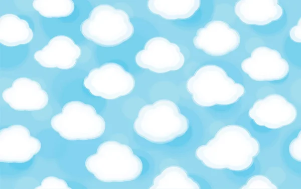 Vector White Clouds Blue Sky Cute Background Seamless Pattern — Stock Vector