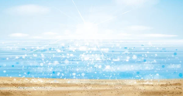 Océano con cielo azul y playa de arena — Vector de stock